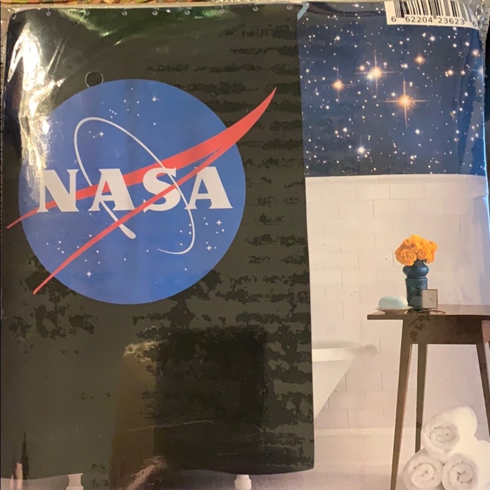 NASA Space Logo Shower Curtain Includes Hooks New!